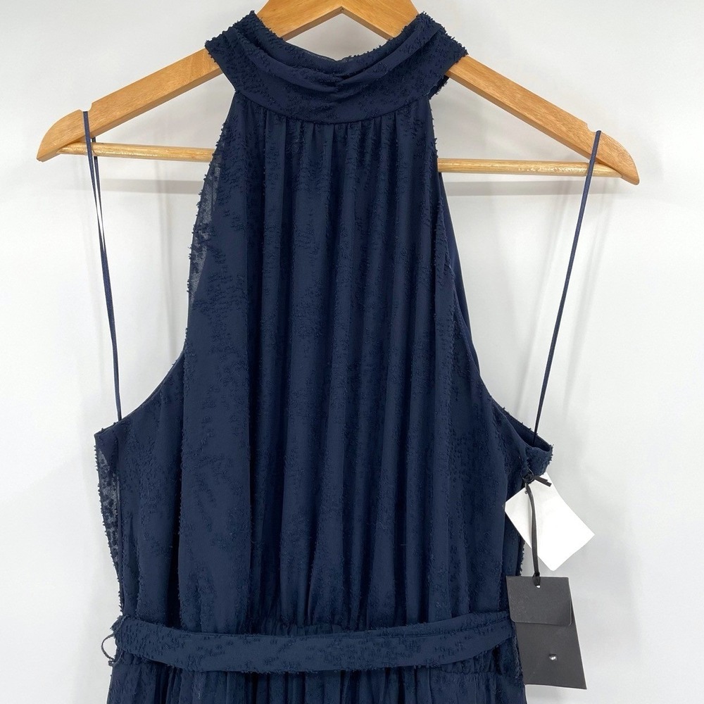 NEW Halogen Womens Size 1 Pleated Tie Waste Maxi Dress Halter Neck‎ Blue Belted - Picture 4 of 10